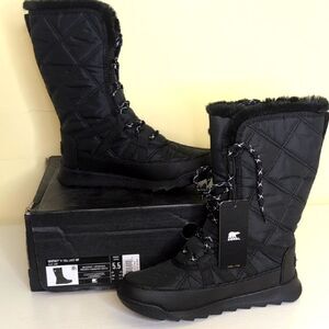 Sorel 5.5 Whitney II Tall Lace Black Waterproof Winter Boots, NEW
